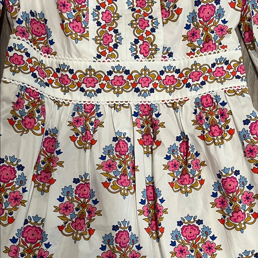 Boden Long Sleeve Floral Dress Violet Trim Midi Dress - Picture 2 of 8